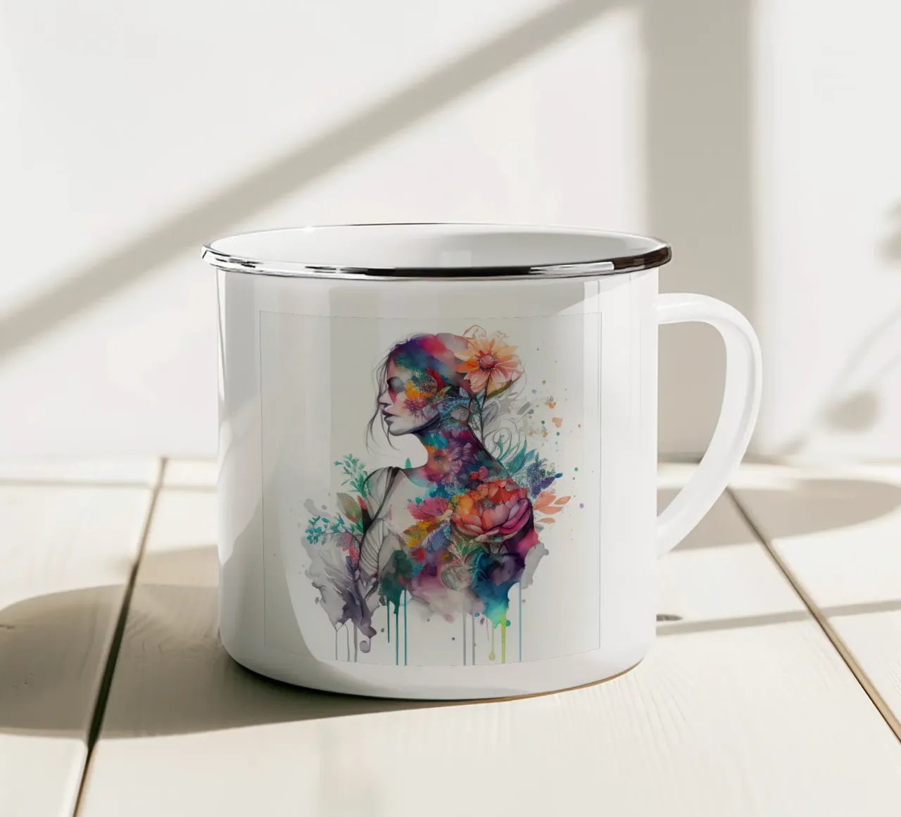Acquerello Donna tropicale tazza in smalto da Chromatic Fusion Studio