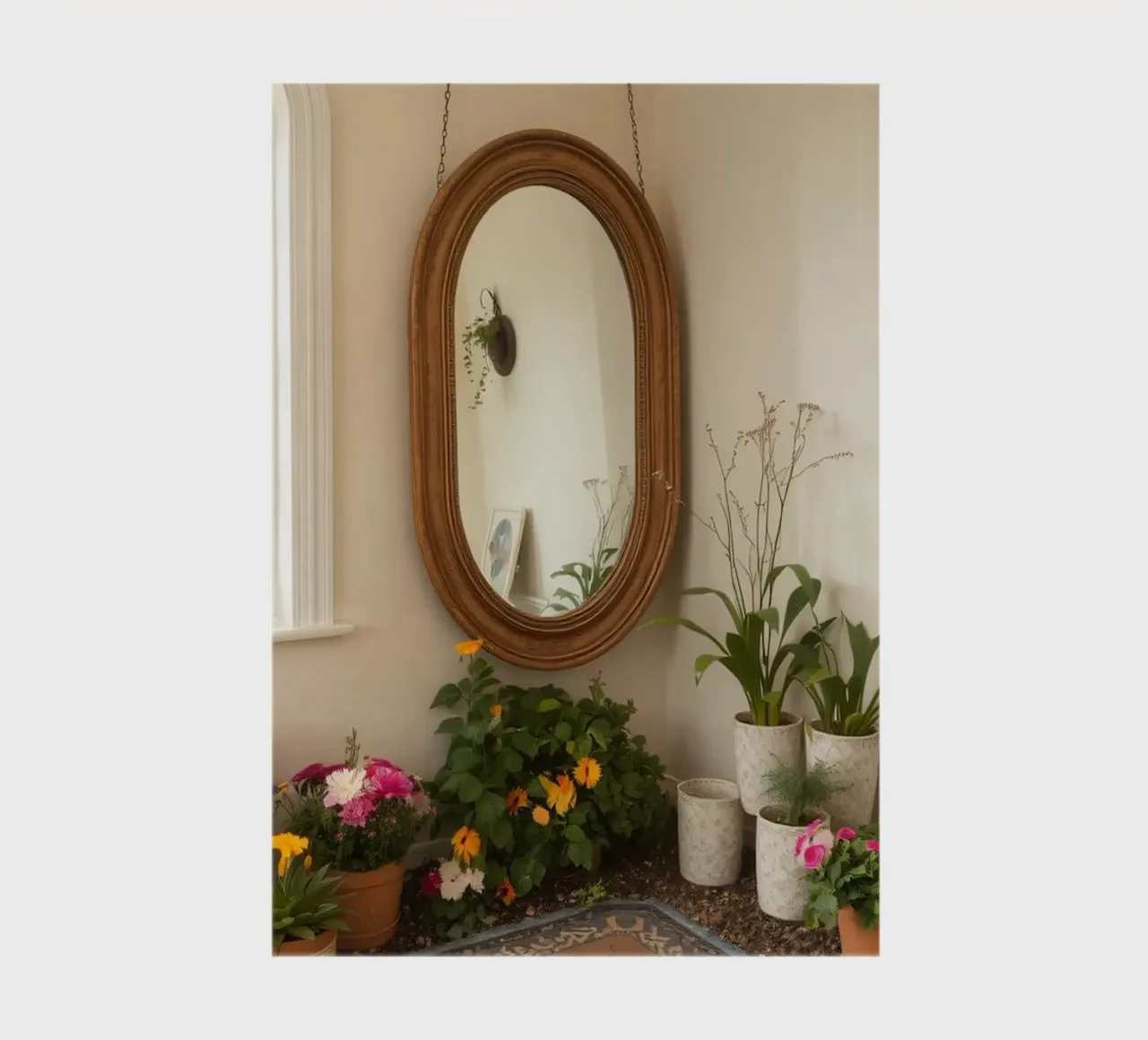 Cozy indoor space featuring plants and a decorative mirror notebook by DesignDoodle