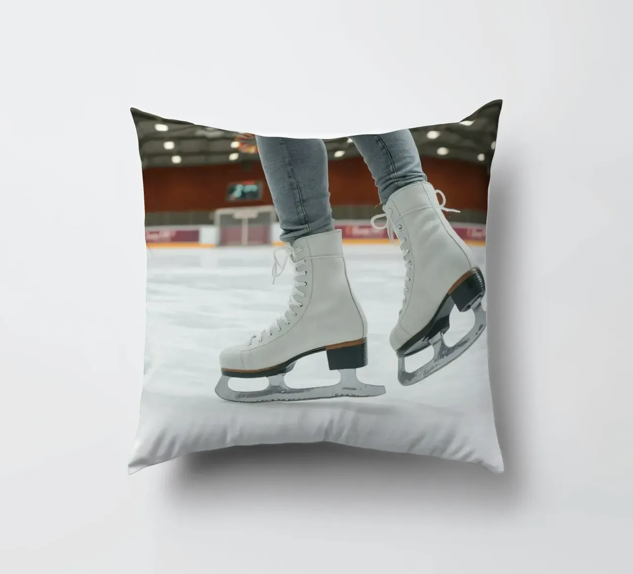 Skater glides effortlessly across the ice at a local rink decorative cushion by DesignDoodle