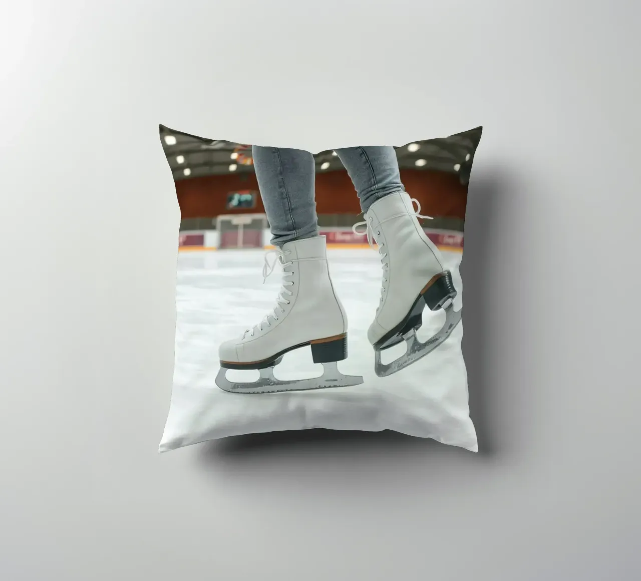 Skater glides effortlessly across the ice at a local rink decorative cushion by DesignDoodle