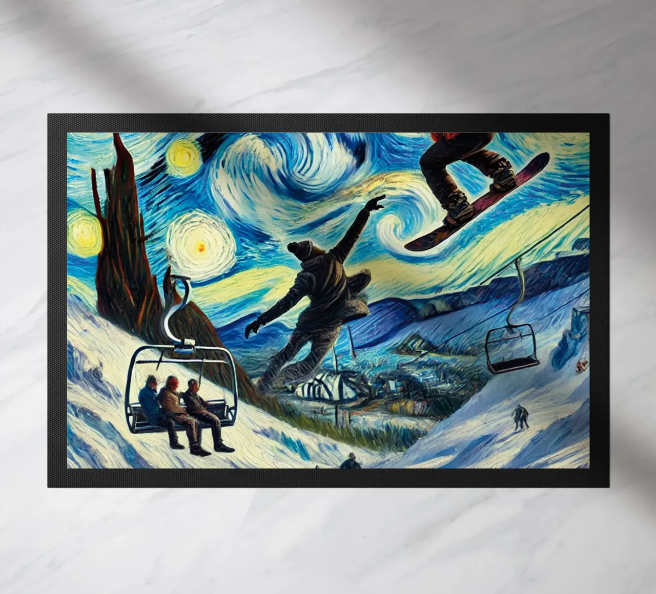 Snowboard Fantasy Fußmatte von Vintage Van Gogh
