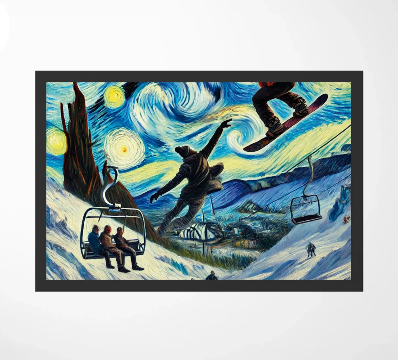 Snowboard Fantasy Fußmatte von Vintage Van Gogh