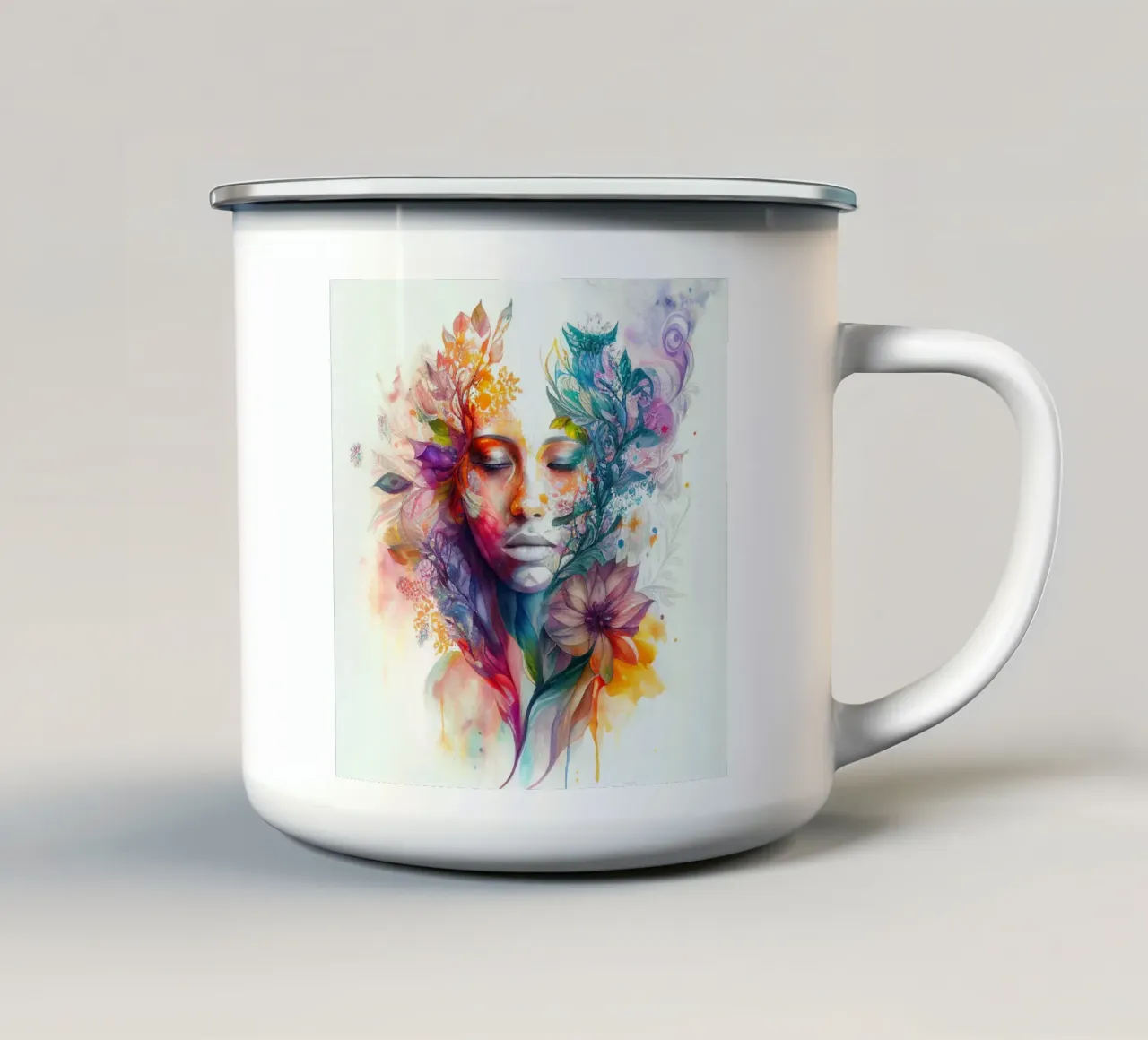 Acquerello Donna tropicale tazza in smalto da Chromatic Fusion Studio