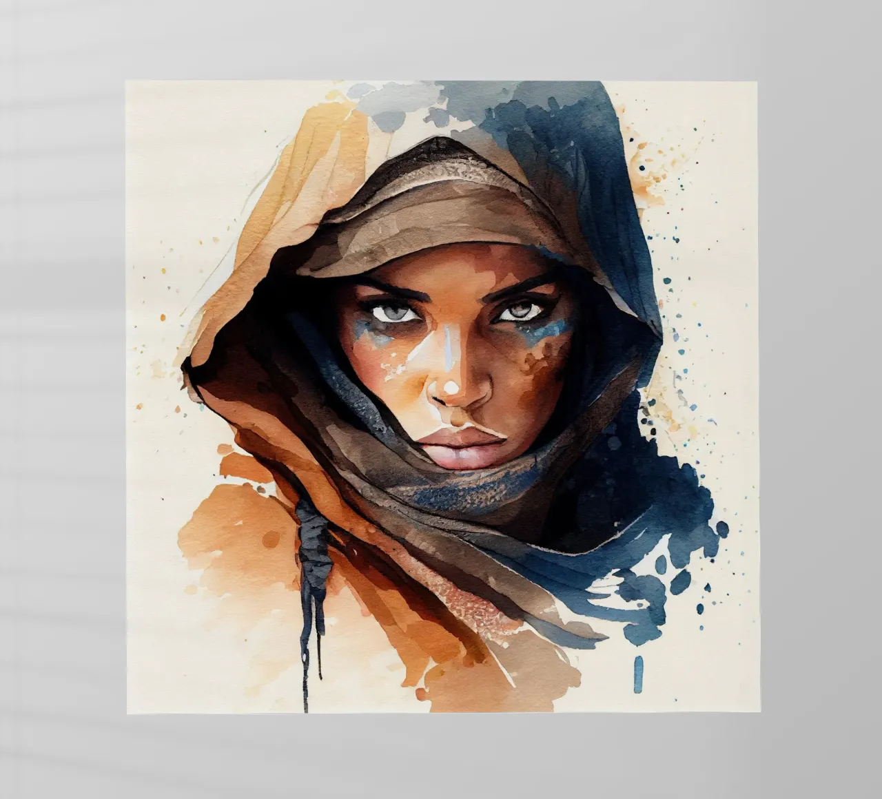 Acquerello Donna Tuareg pellicola backlit da Chromatic Fusion Studio