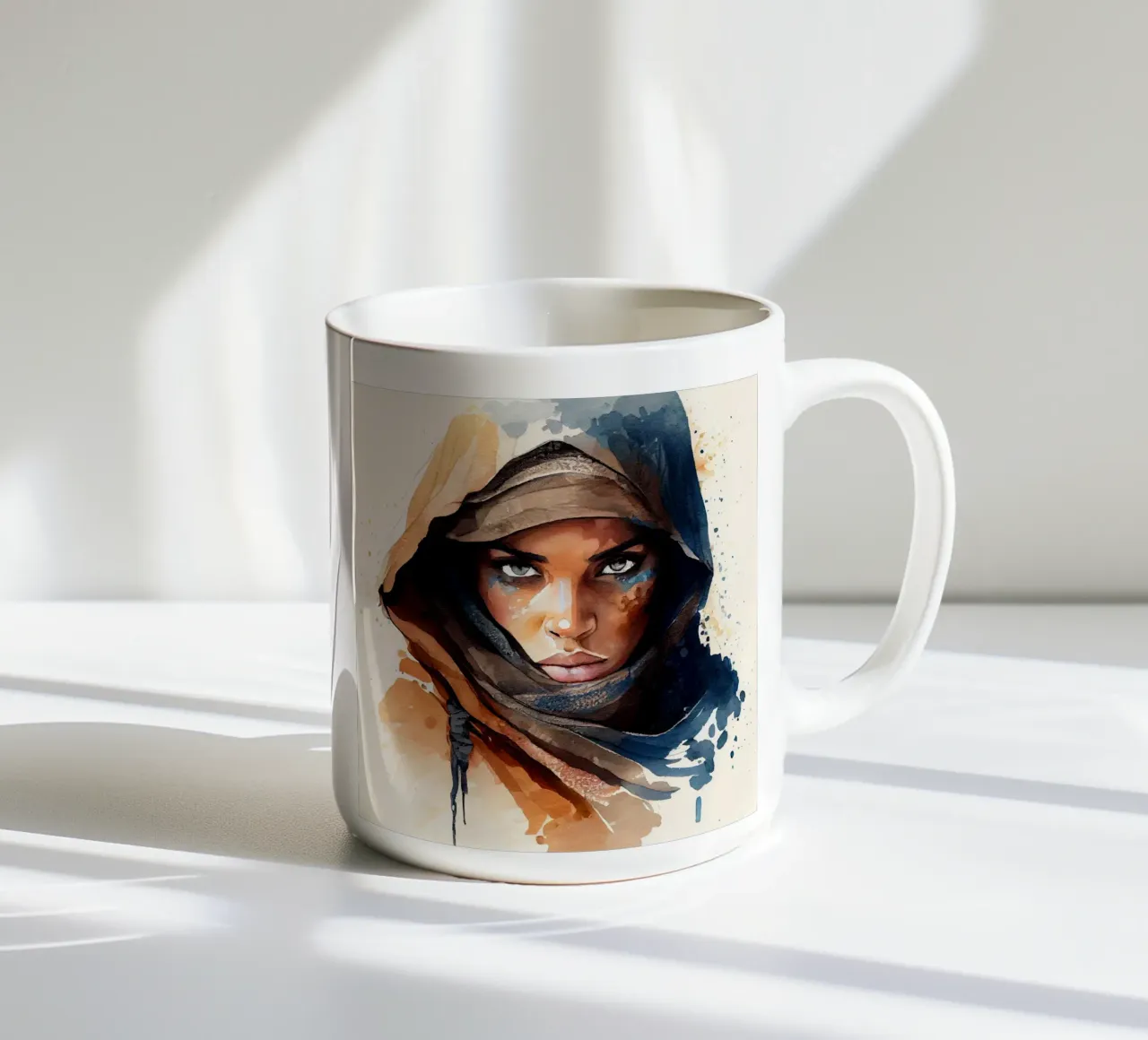 Acquerello Donna Tuareg tazza in ceramica da Chromatic Fusion Studio