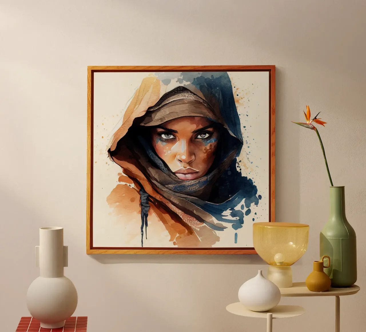 Acquerello Donna Tuareg plexiglass da Chromatic Fusion Studio