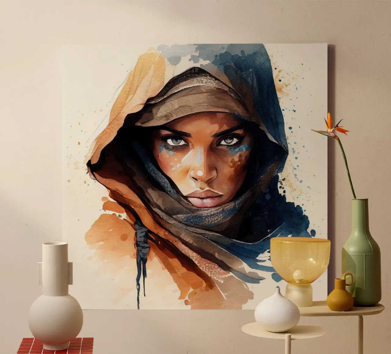 Acquerello Donna Tuareg tela da Chromatic Fusion Studio