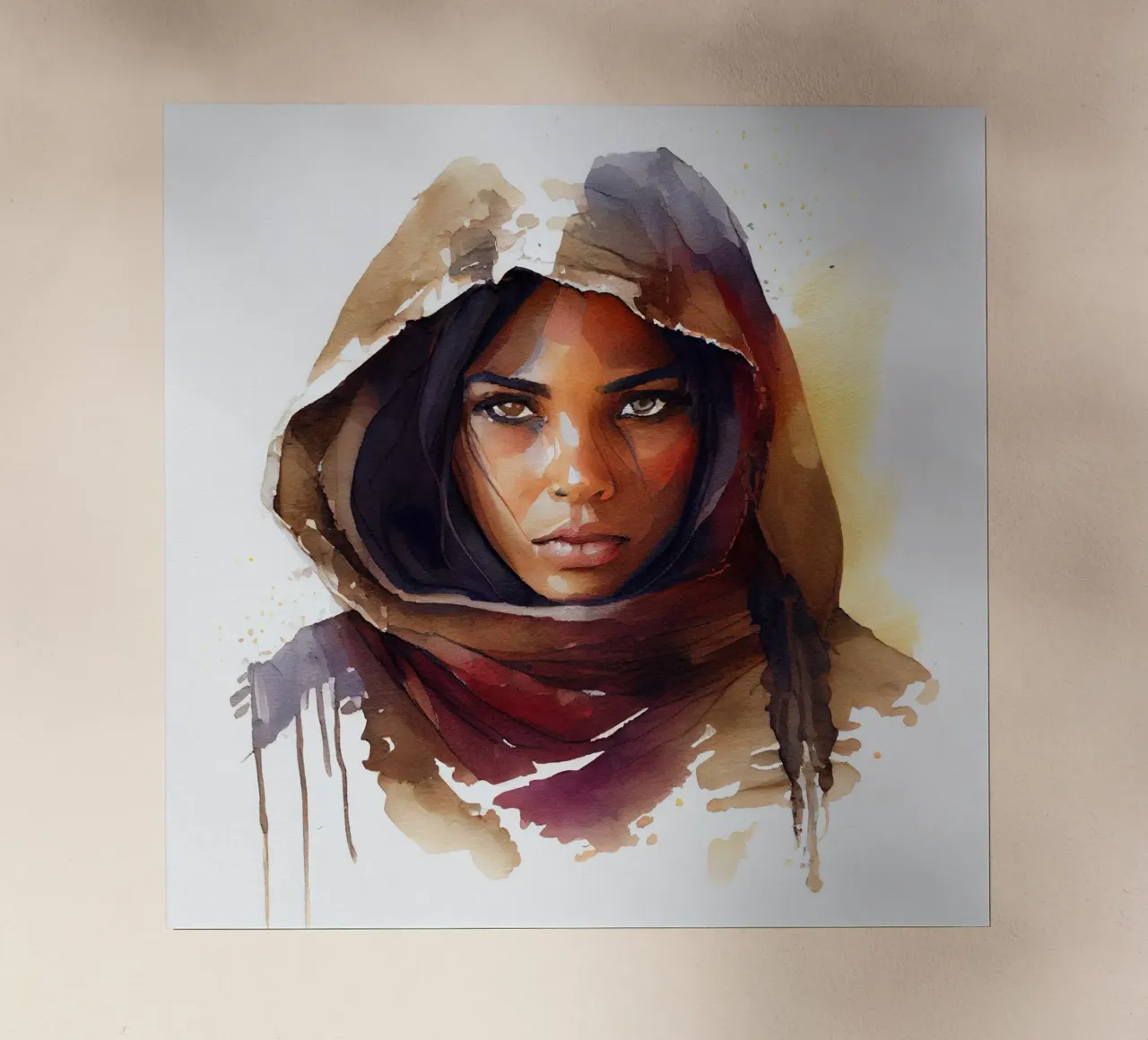 Acquerello Donna Tuareg pellicola backlit da Chromatic Fusion Studio