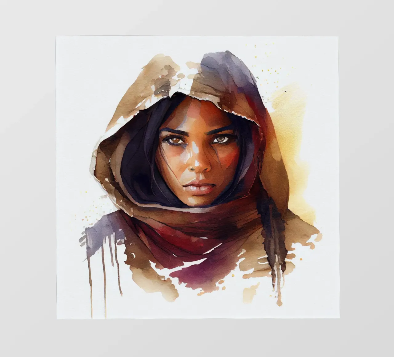 Acquerello Donna Tuareg pellicola backlit da Chromatic Fusion Studio
