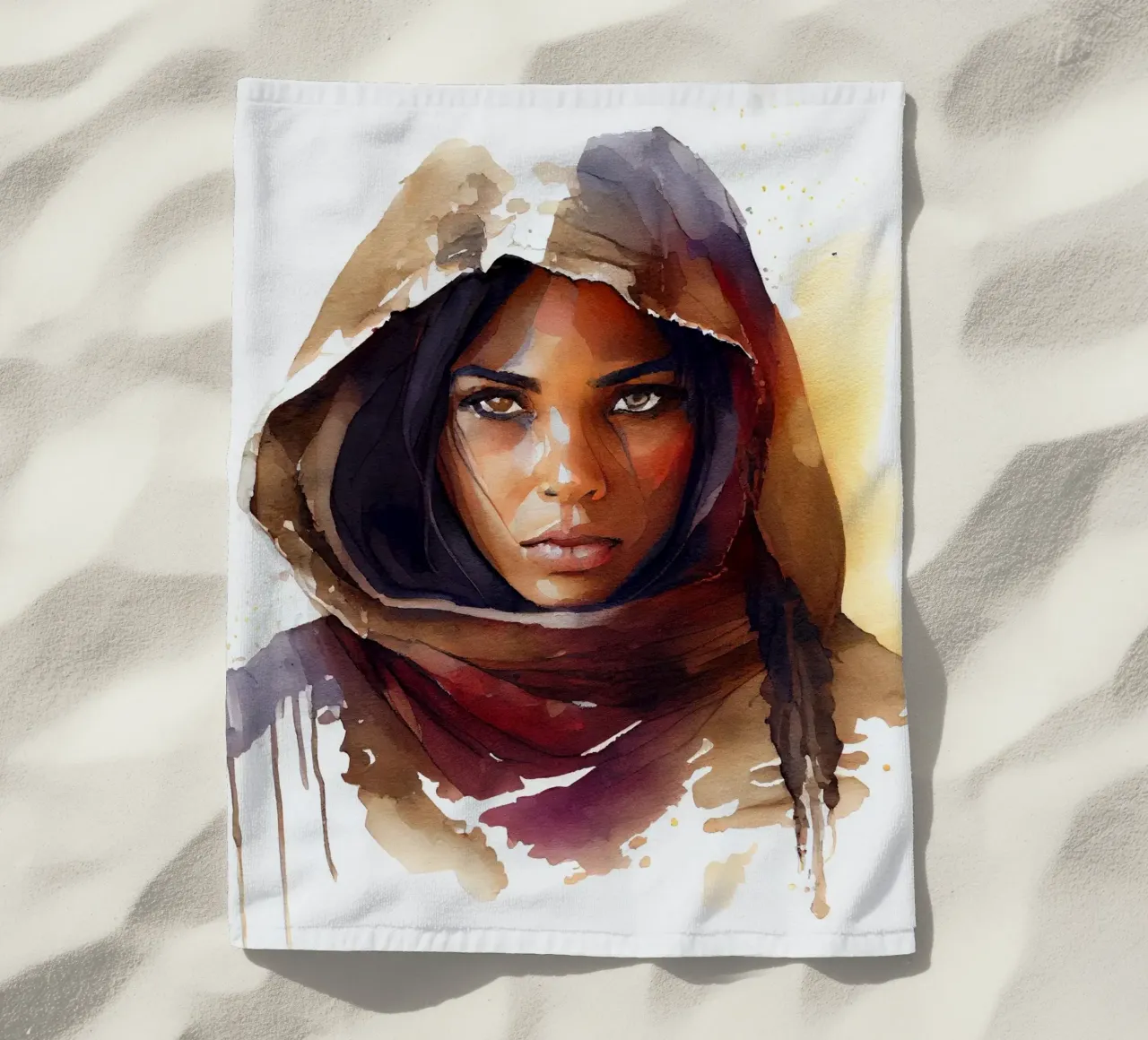 Acquerello Donna Tuareg telo mare da Chromatic Fusion Studio