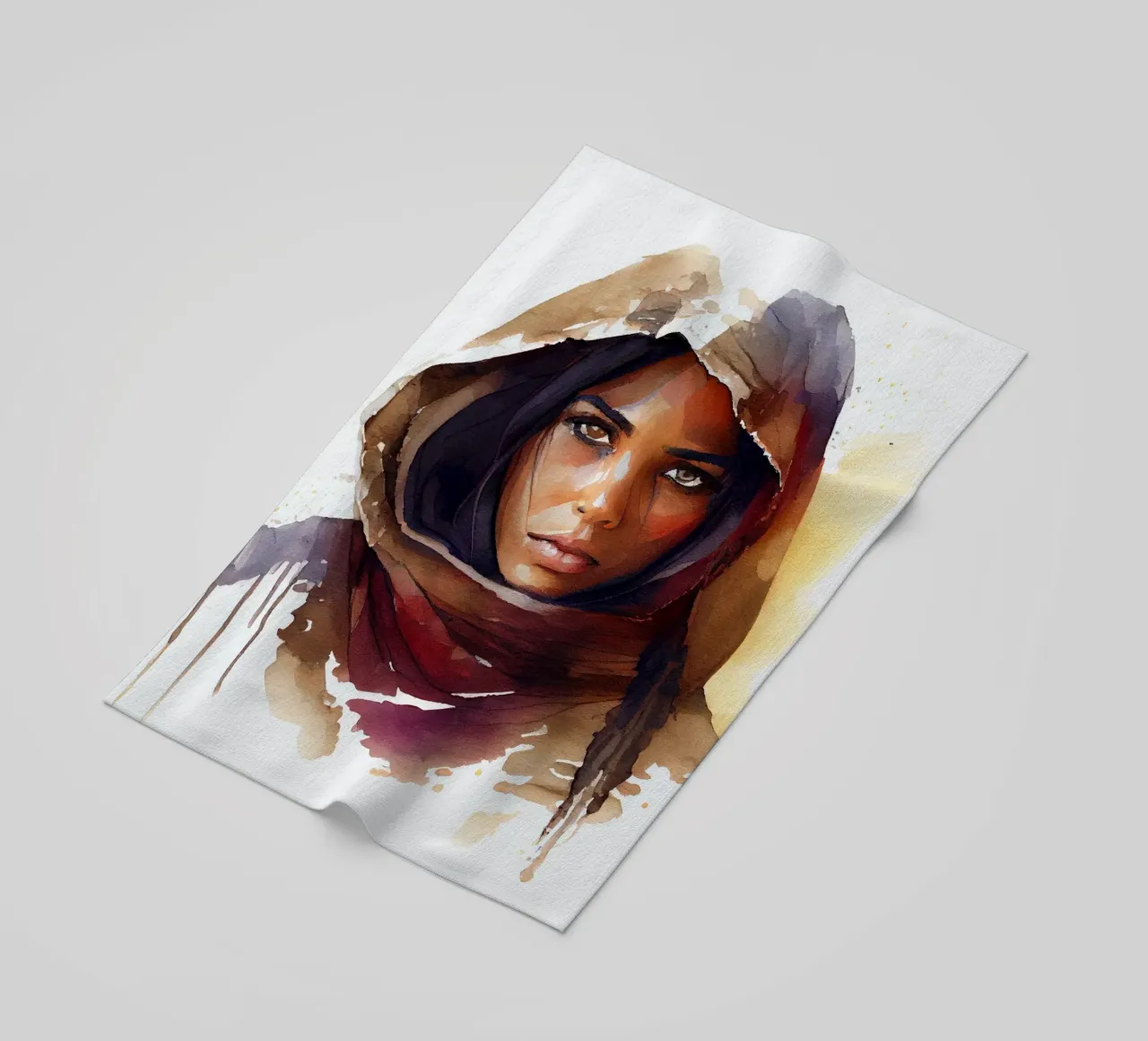 Acquerello Donna Tuareg telo mare da Chromatic Fusion Studio