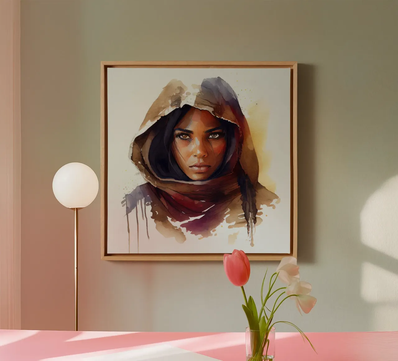 Acquerello Donna Tuareg tela con Cornice a cassetta da Chromatic Fusion Studio