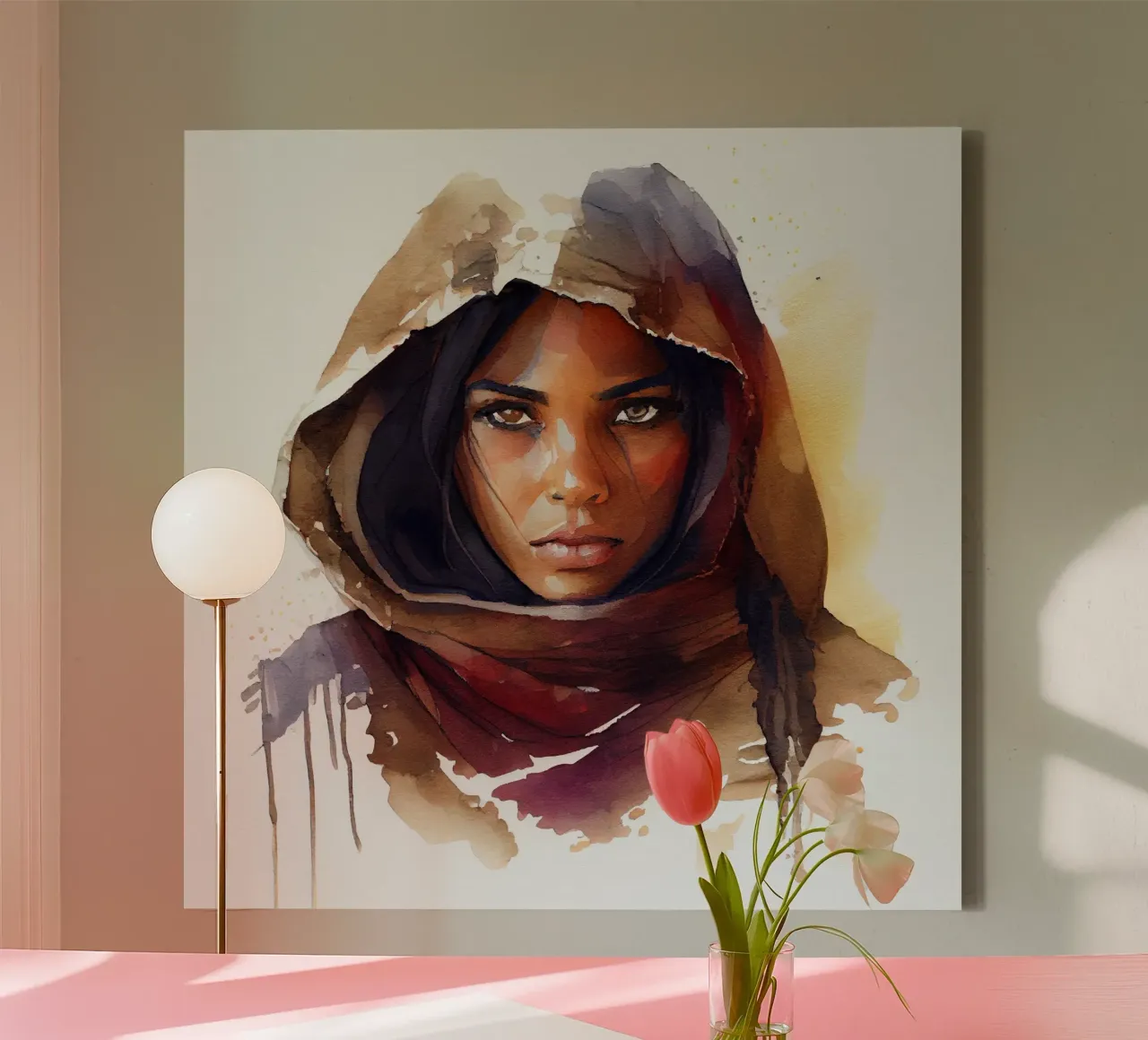 Acquerello Donna Tuareg tela con Cornice a cassetta da Chromatic Fusion Studio