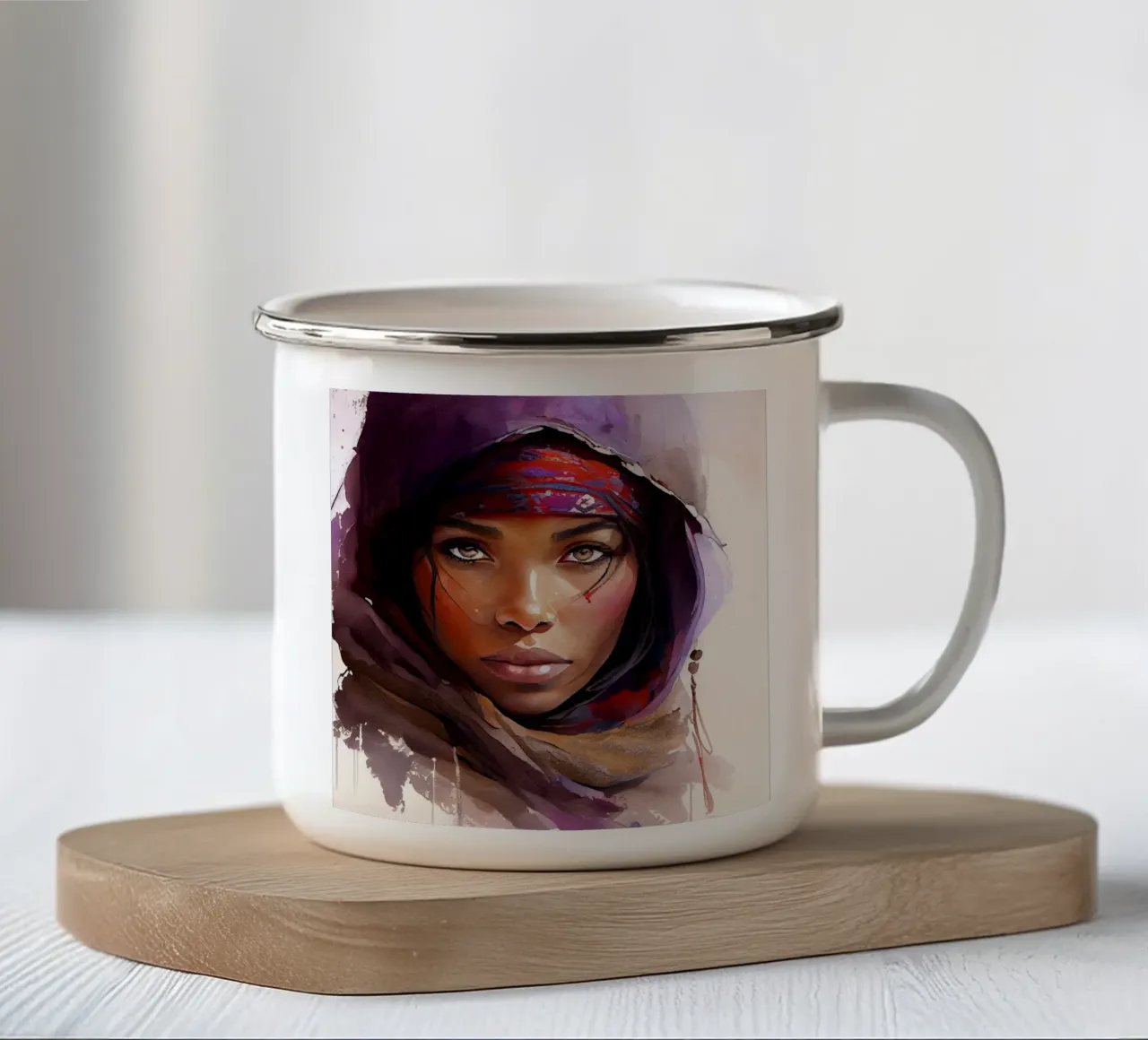 Acquerello Donna Tuareg tazza in smalto da Chromatic Fusion Studio