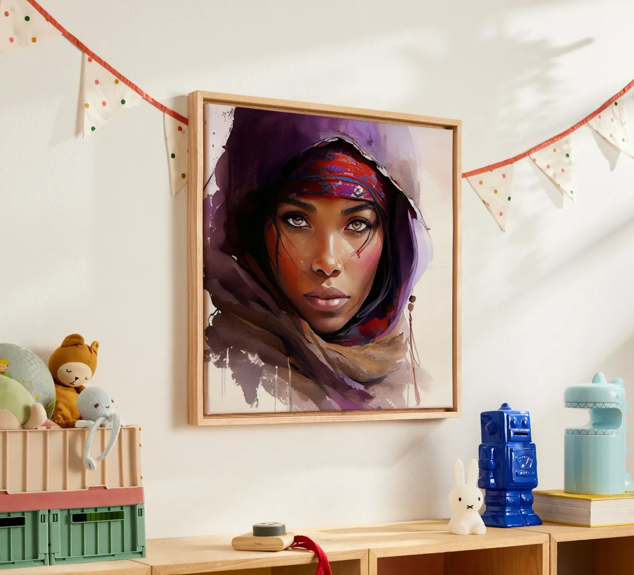 Acquerello Donna Tuareg tela con Cornice a cassetta da Chromatic Fusion Studio