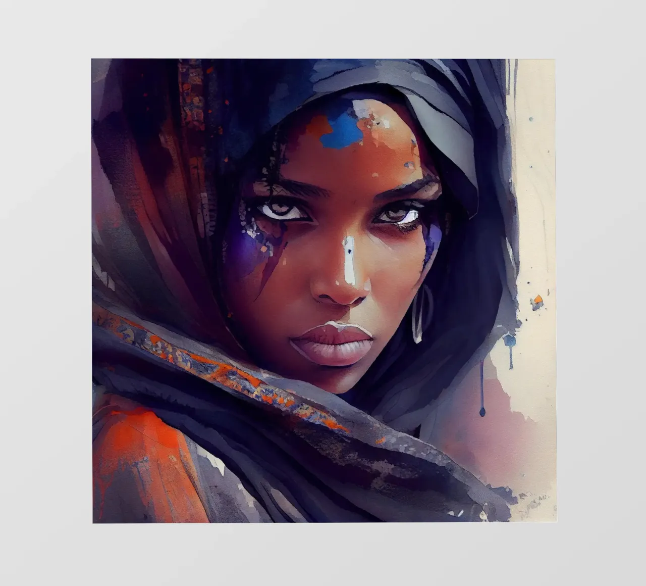 Acquerello Donna Tuareg pellicola backlit da Chromatic Fusion Studio