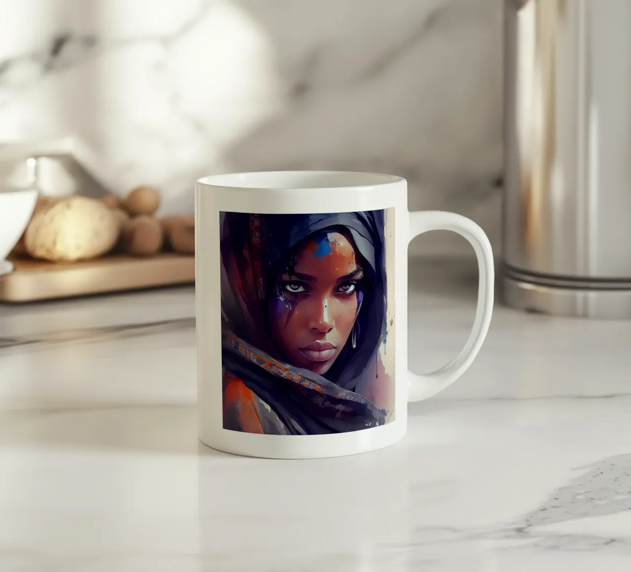 Acquerello Donna Tuareg tazza in ceramica da Chromatic Fusion Studio