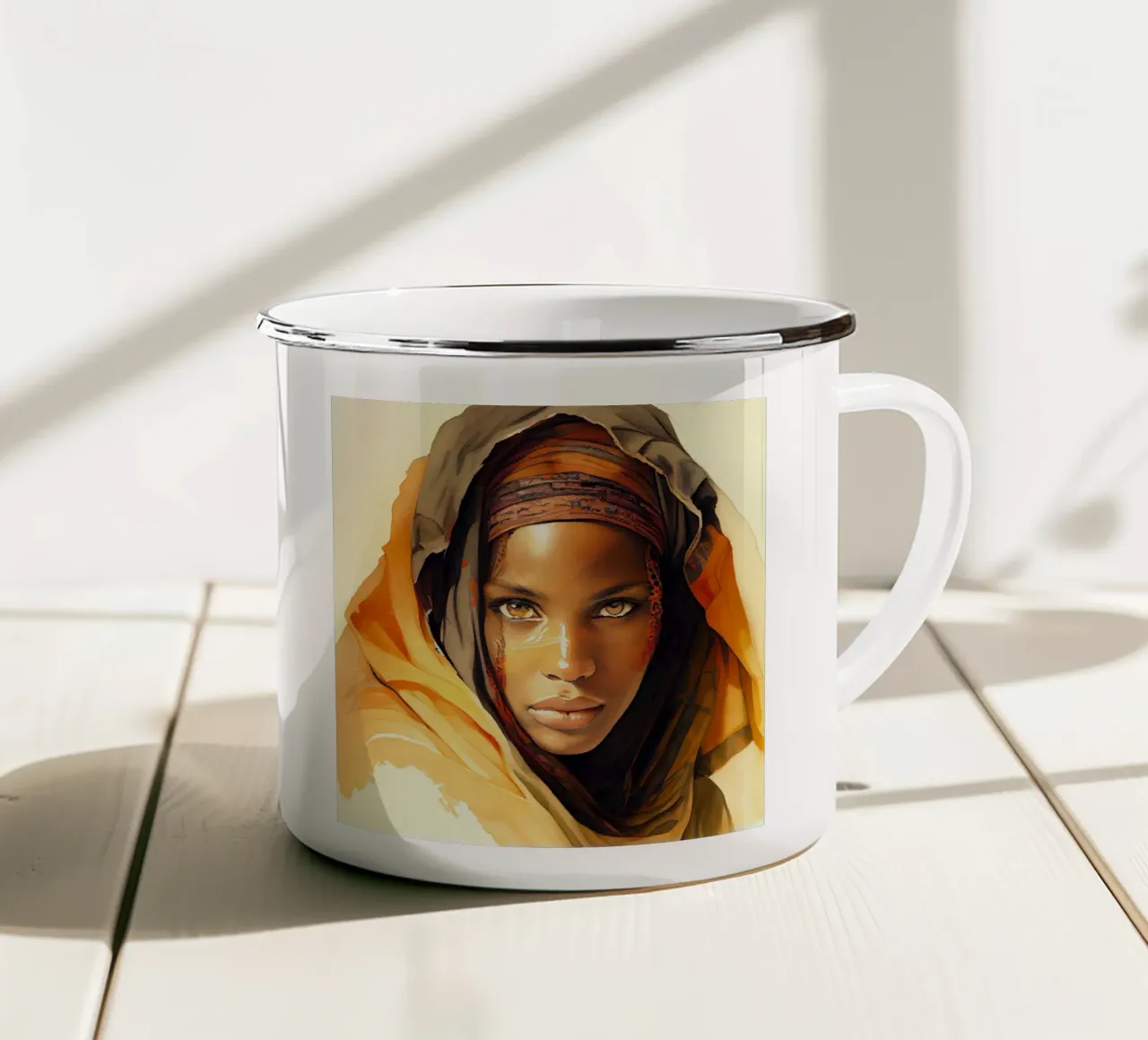 Acquerello Donna Tuareg tazza in smalto da Chromatic Fusion Studio