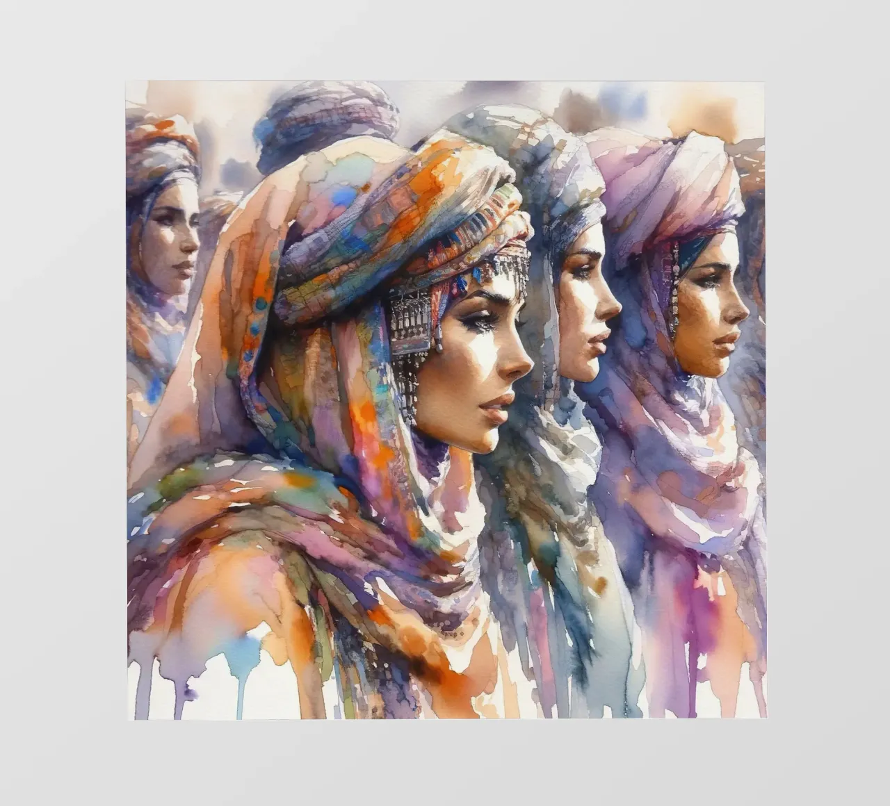 Acquerello Donne Tuareg telo in pvc da Chromatic Fusion Studio