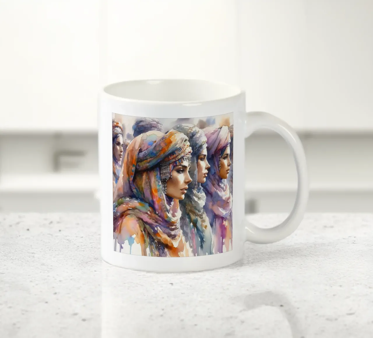 Acquerello Donne Tuareg tazza in ceramica da Chromatic Fusion Studio