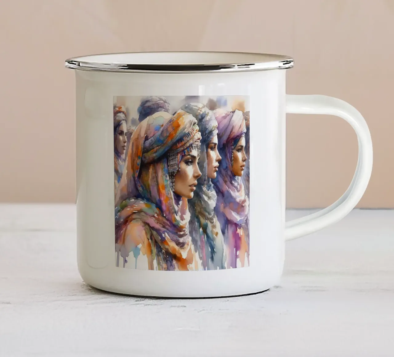 Acquerello Donne Tuareg tazza in smalto da Chromatic Fusion Studio