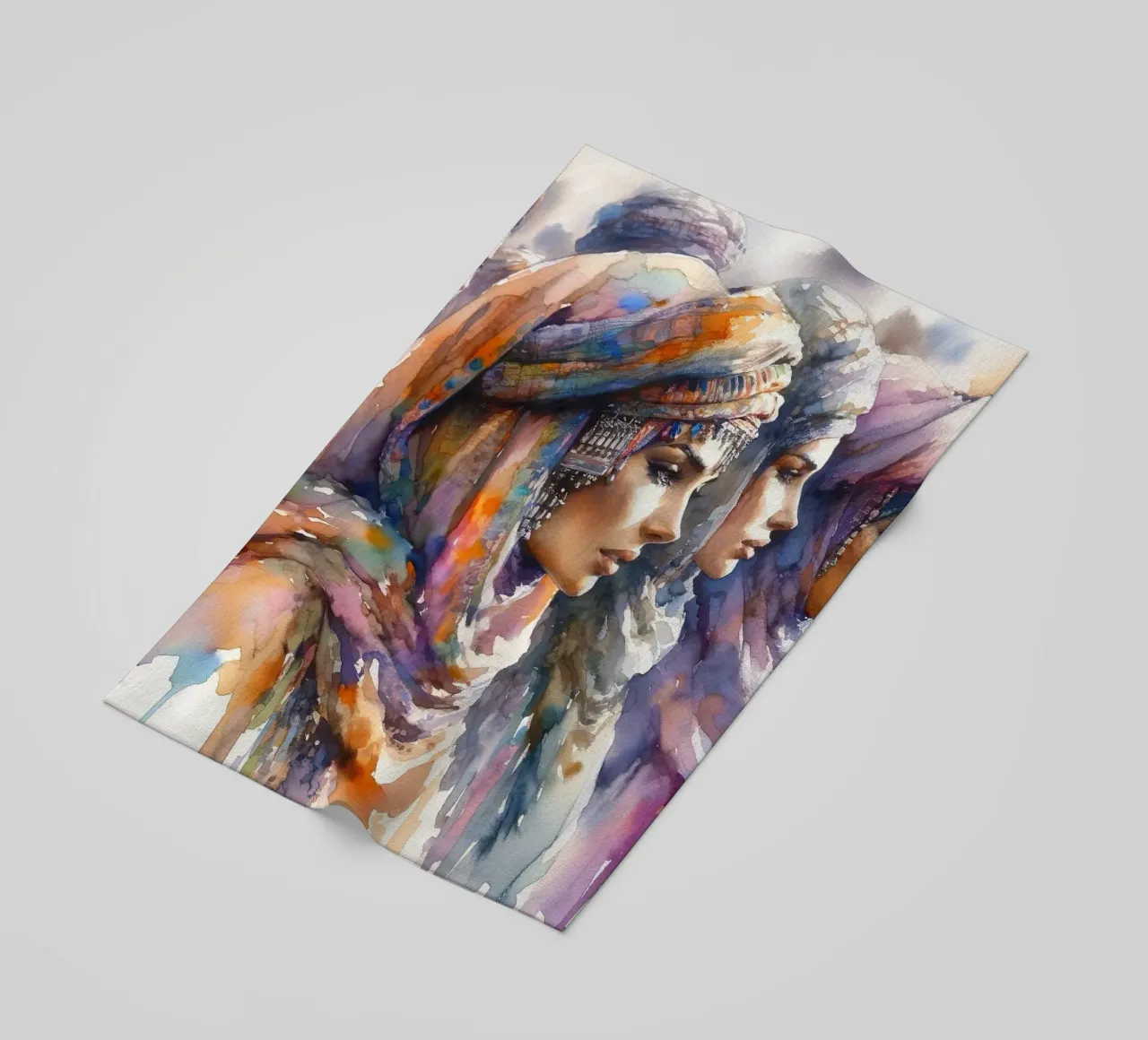 Acquerello Donne Tuareg telo mare da Chromatic Fusion Studio