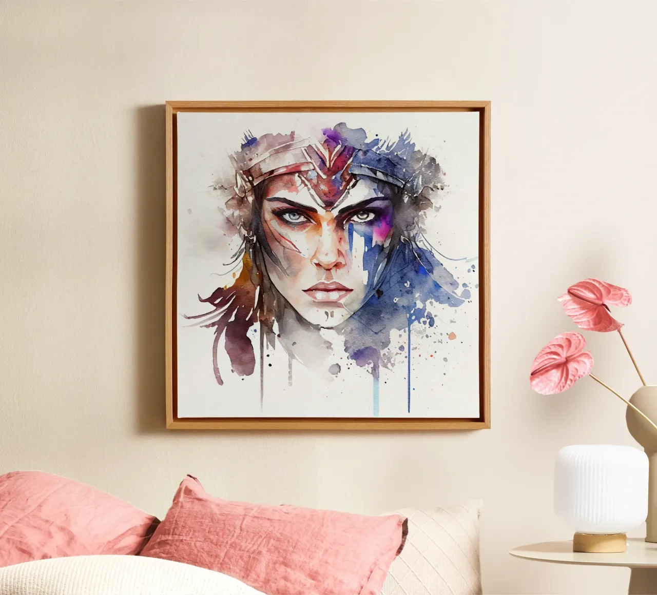 Acquerello Donna guerriera tela con Cornice a cassetta da Chromatic Fusion Studio