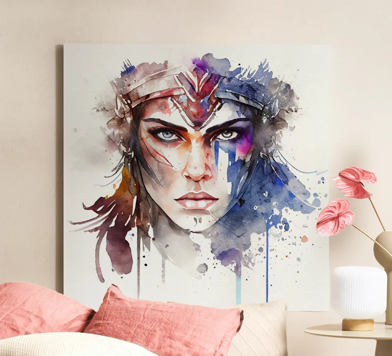 Acquerello Donna guerriera tela con Cornice a cassetta da Chromatic Fusion Studio