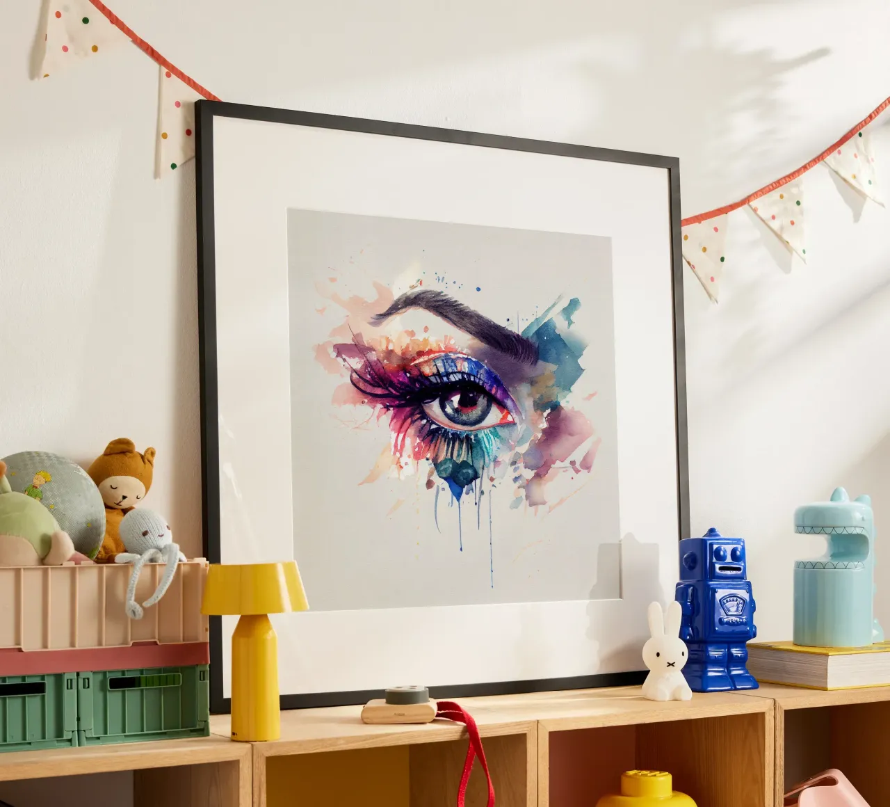 Acquerello Donna Occhio poster con telaio in legno da Chromatic Fusion Studio