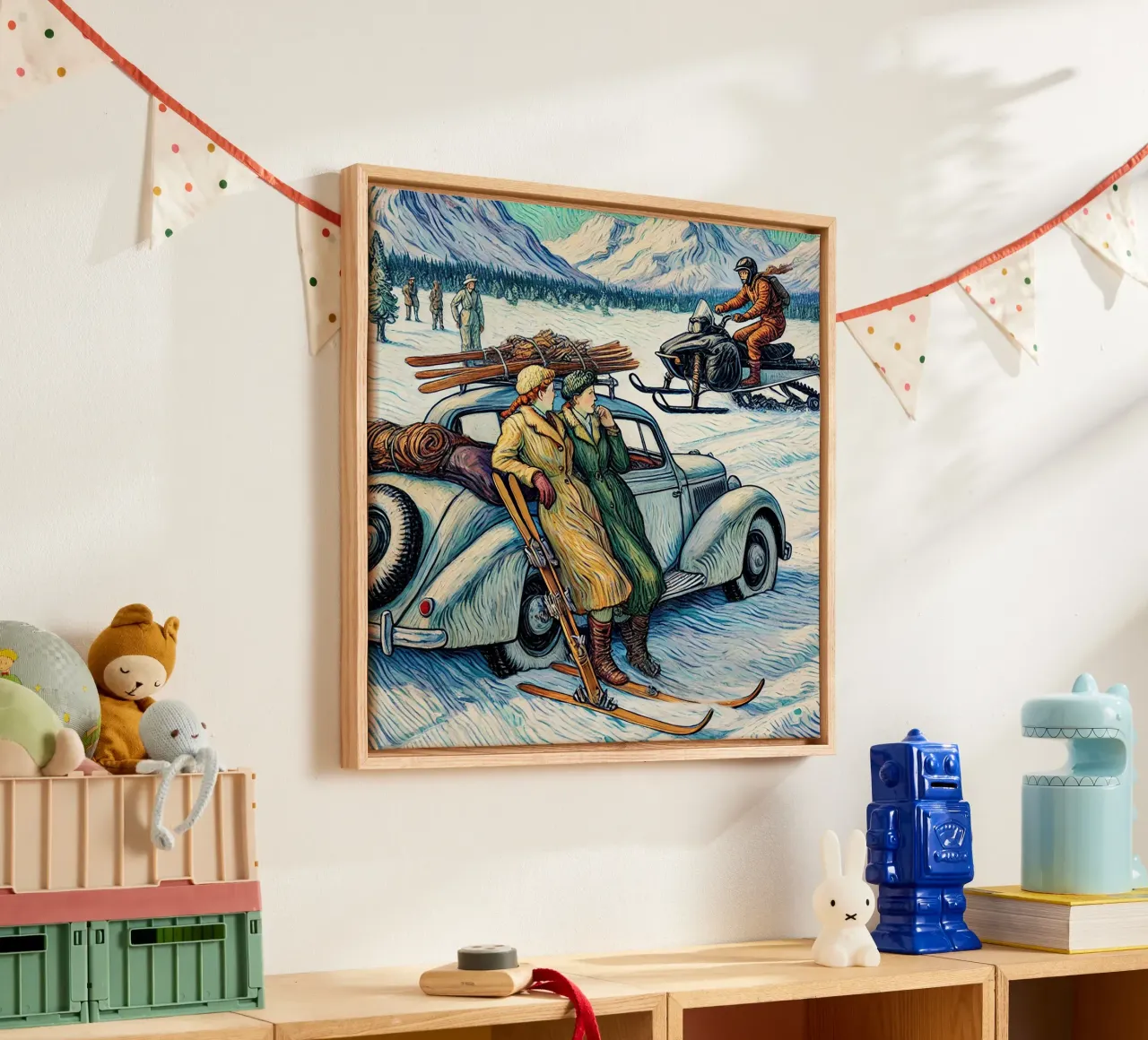 Vintage Snow-Mobile canvas met Baklijst van Vintage Van Gogh