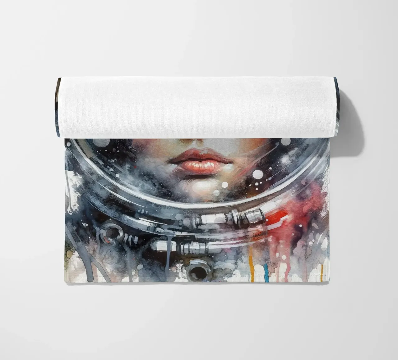 Acquerello Donna Astronauta telo mare da Chromatic Fusion Studio