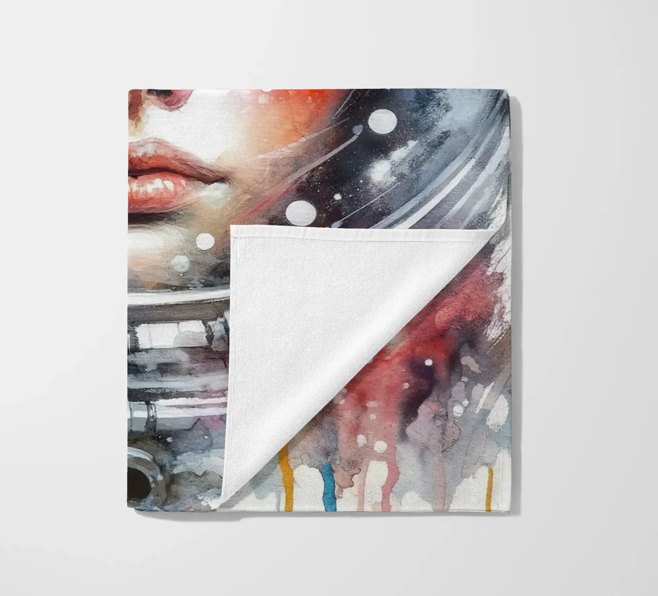 Acquerello Donna Astronauta telo mare da Chromatic Fusion Studio