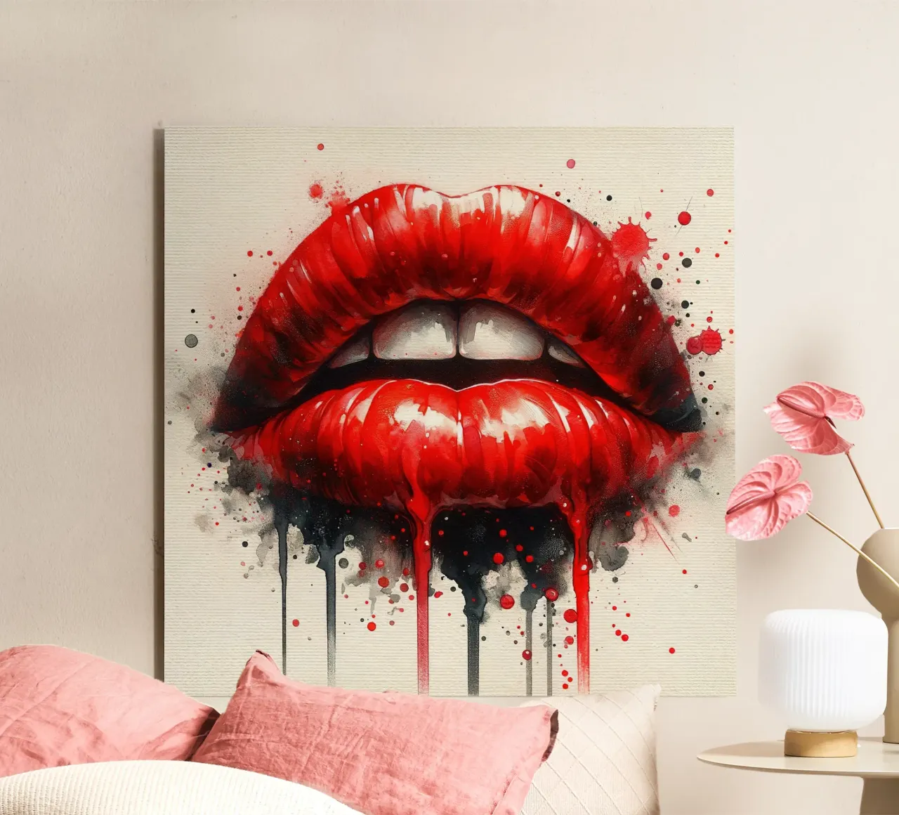 Labbra di donna acquerellate alluminio dibond da Chromatic Fusion Studio