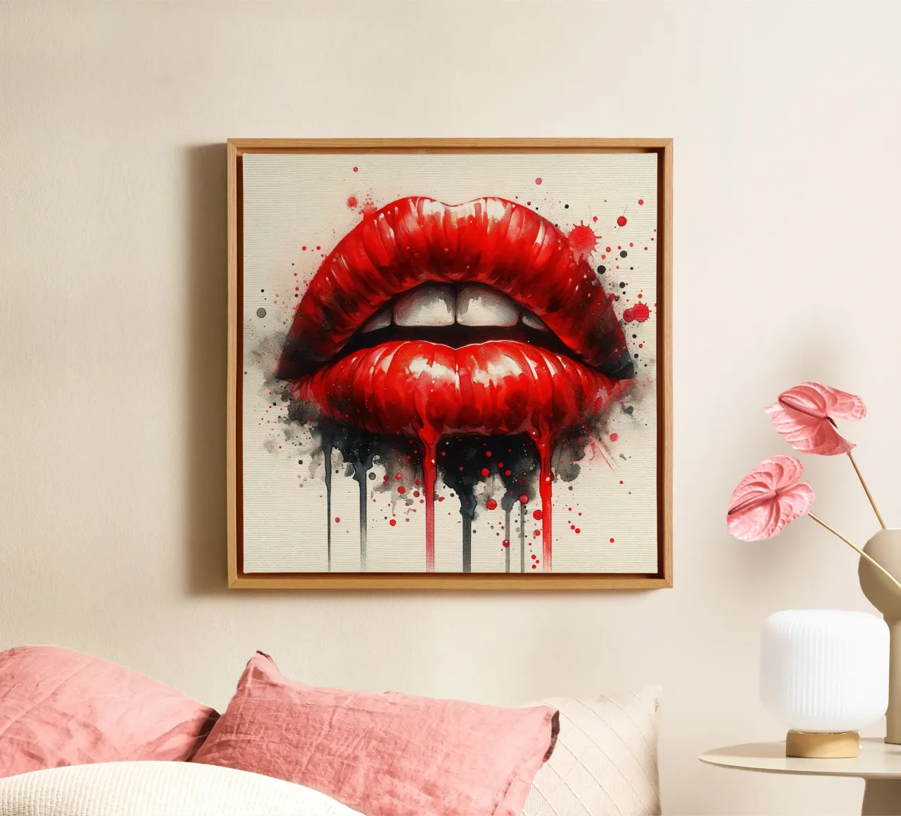 Labbra di donna acquerellate tela con Cornice a cassetta da Chromatic Fusion Studio