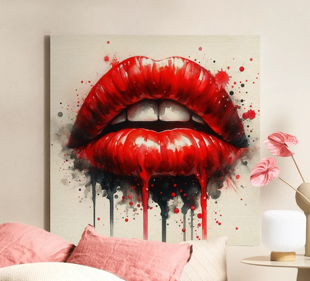 Labbra di donna acquerellate tela con Cornice a cassetta da Chromatic Fusion Studio