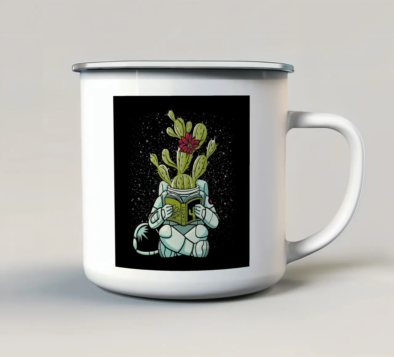 Astronaut Cactus Succulent tazza in smalto da Tobe Fonseca