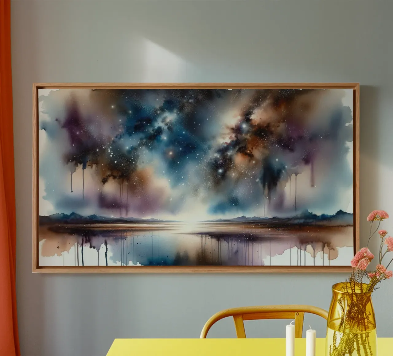 Kosmische landschapskunst canvas met Baklijst van Chromatic Fusion Studio