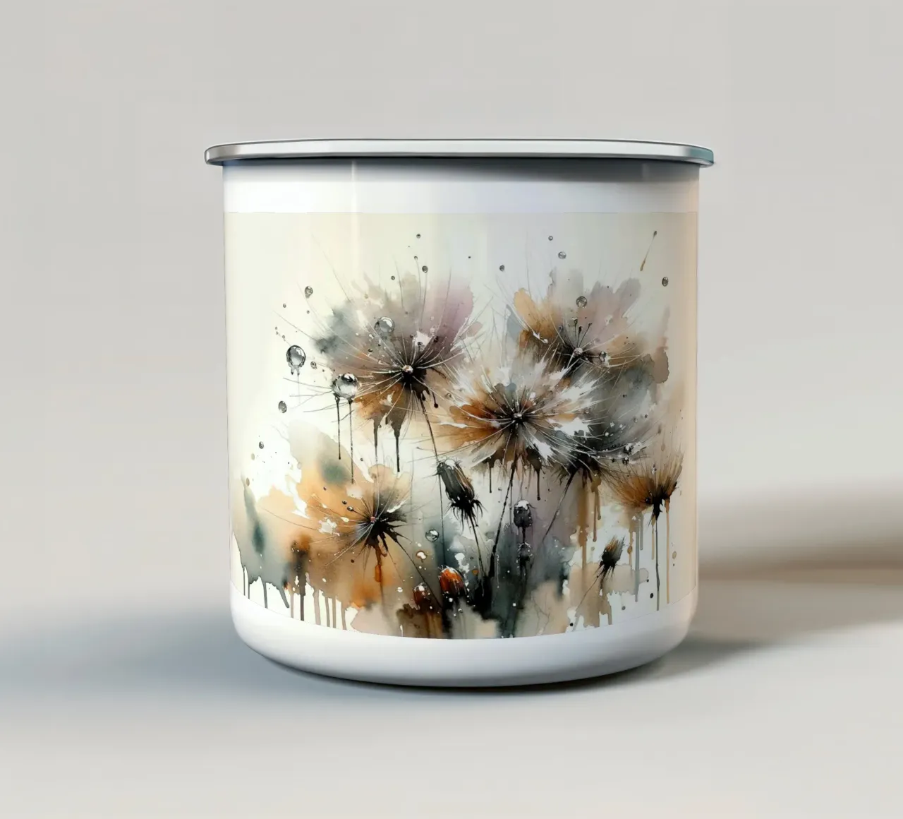 Dreamy Dandelion Drift enamel mug by Chromatic Fusion Studio