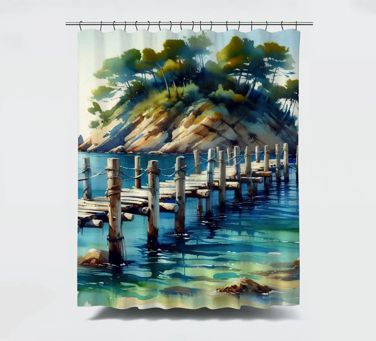 Fuga da un'isola da sogno tenda da doccia da Chromatic Fusion Studio