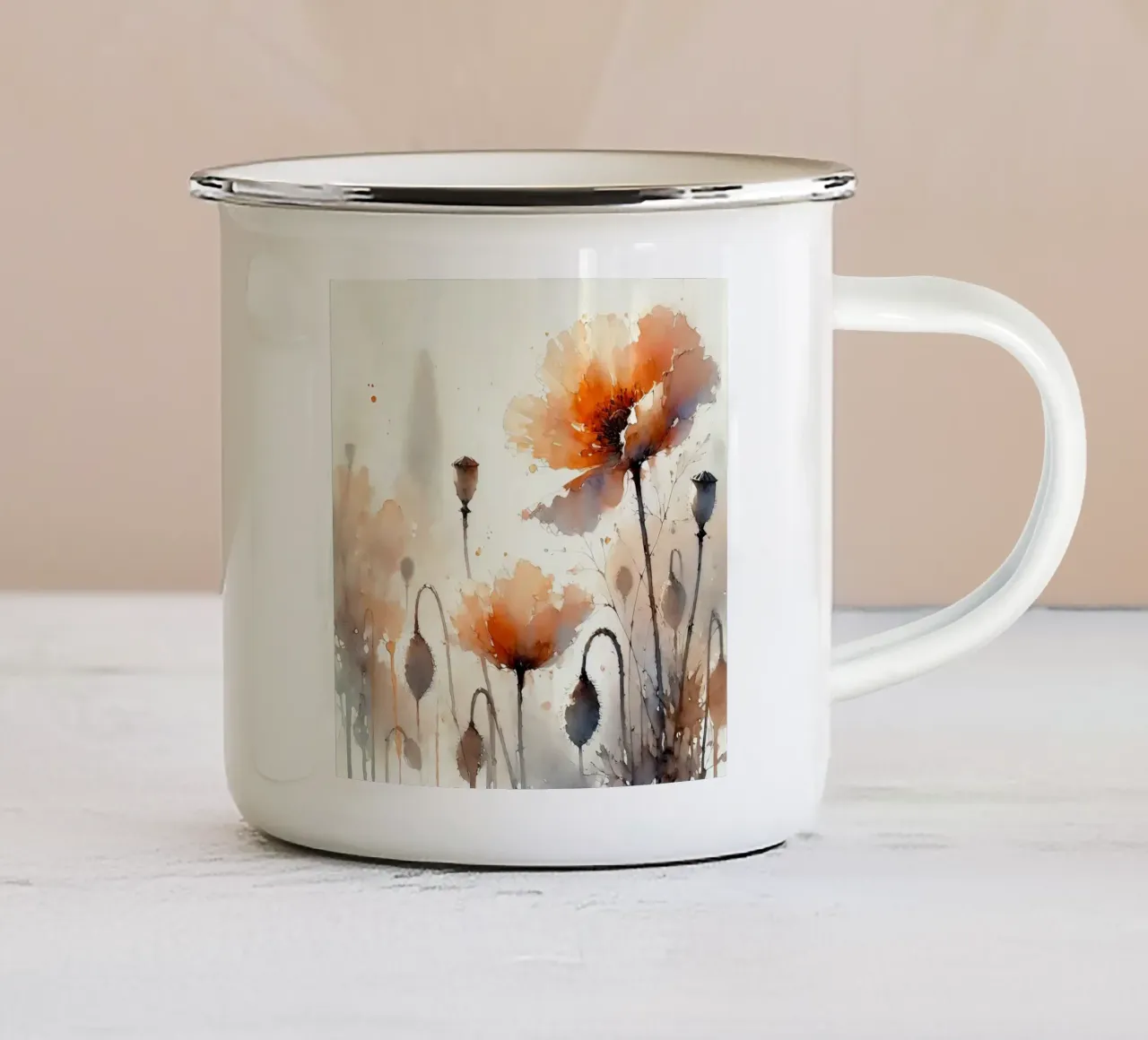 Composizione di papaveri da sogno tazza in smalto da Chromatic Fusion Studio
