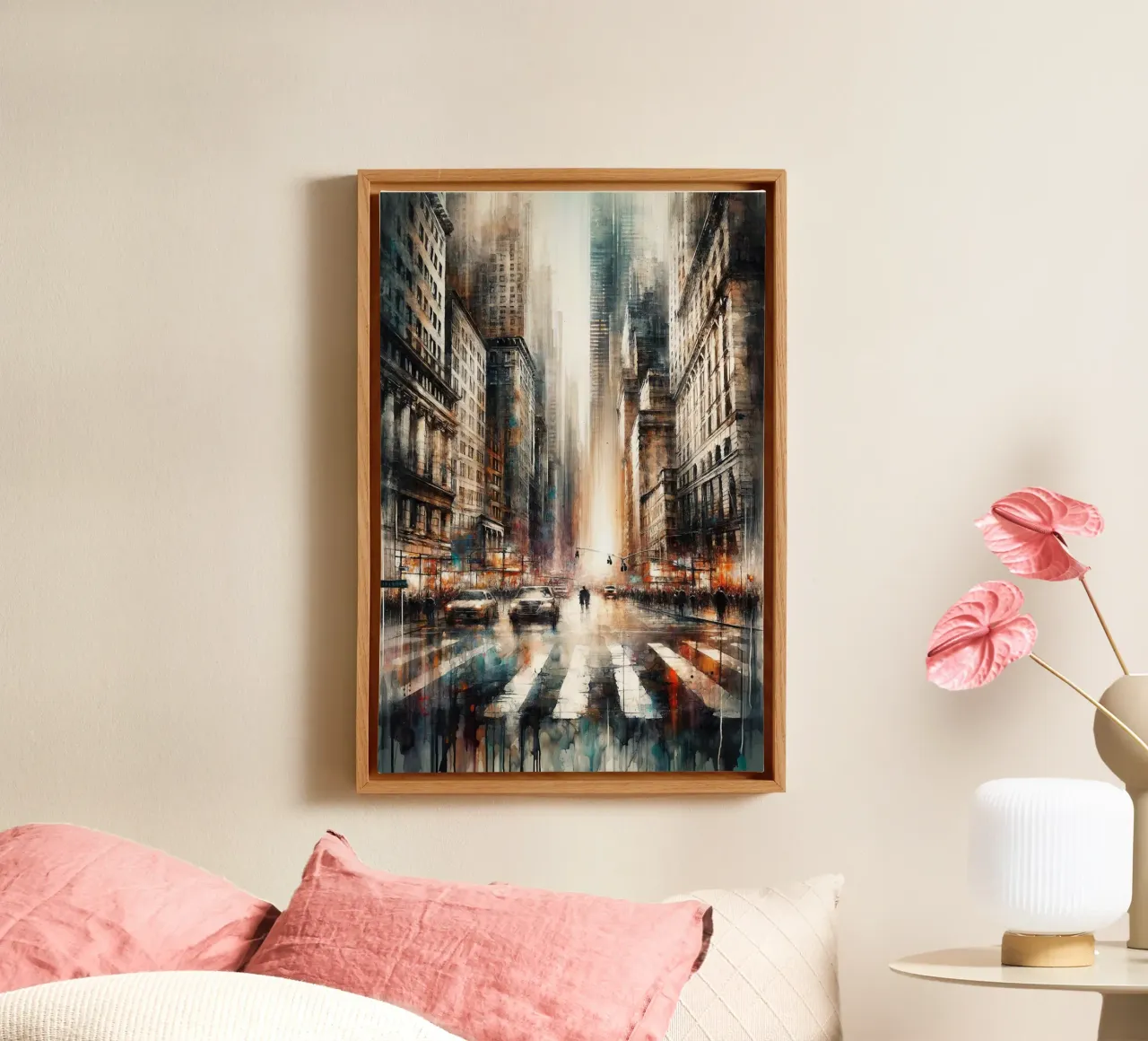Dynamic Cityscape Vibe canvas with Floater frame by Chromatic Fusion Studio