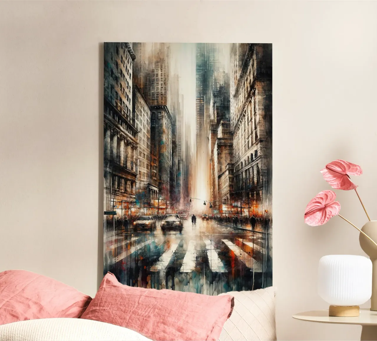 Dynamic Cityscape Vibe canvas with Floater frame by Chromatic Fusion Studio