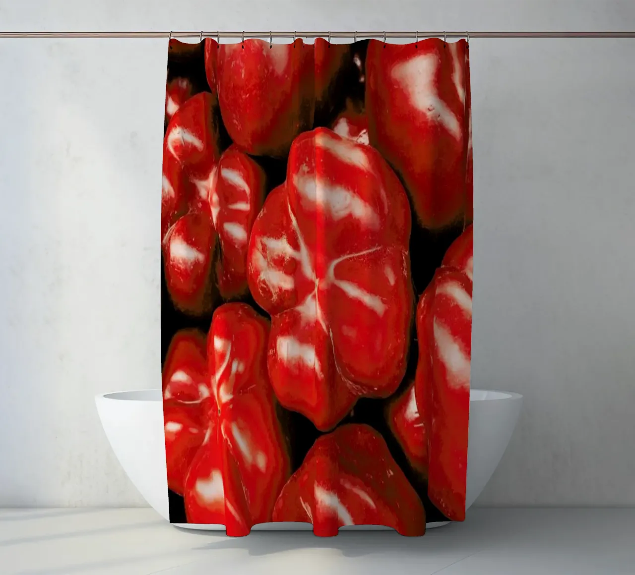 Paprika Love shower curtain by Sebastian Hilgetag