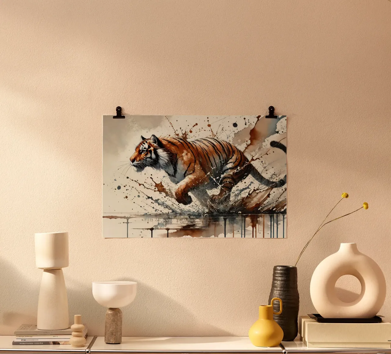 Dynamischer Tiger in Bewegung Hahnemühle von Chromatic Fusion Studio