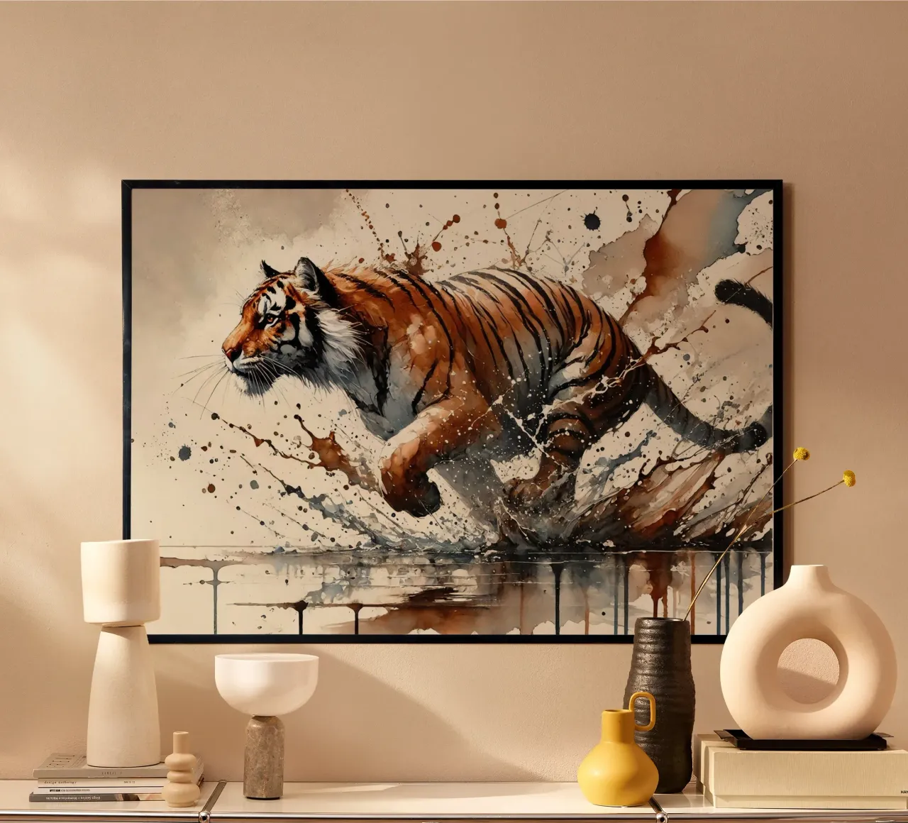 Dynamischer Tiger in Bewegung Hahnemühle von Chromatic Fusion Studio