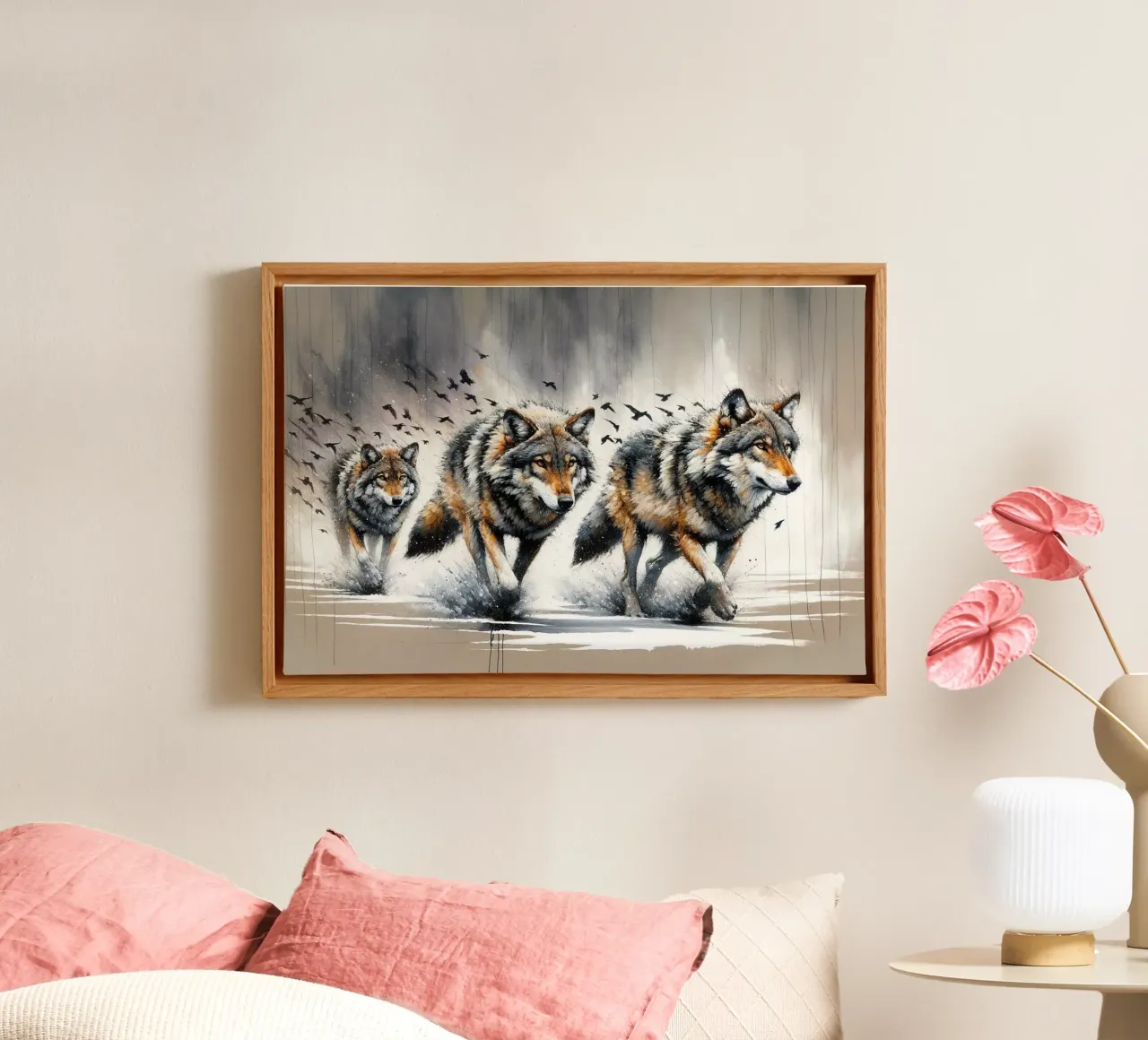 Dynamic Wolf Expression canvas with Floater frame by Chromatic Fusion Studio