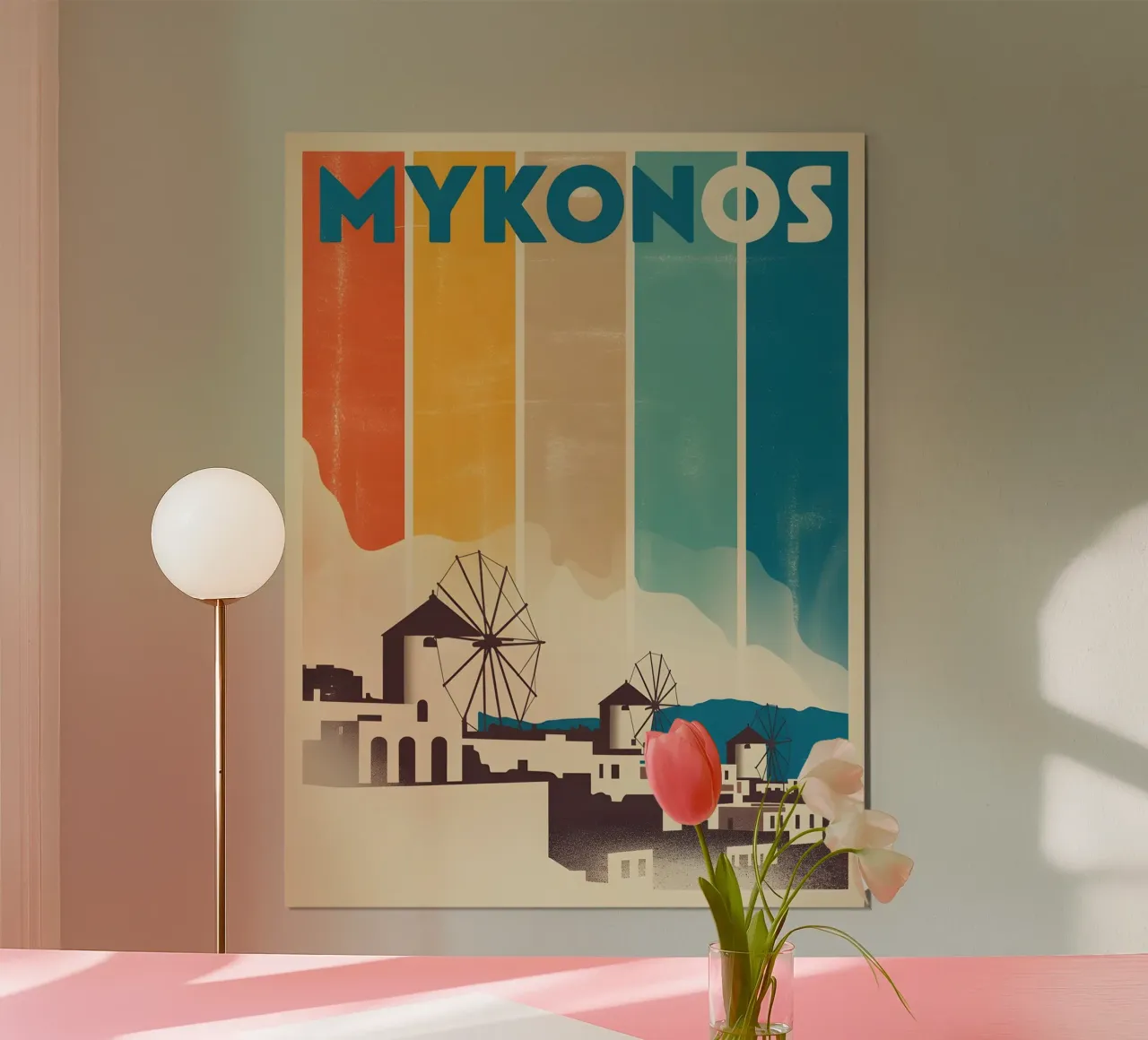 Mykonos vintage Reiseposter poster con telaio in plastica da Vintage Travel Art