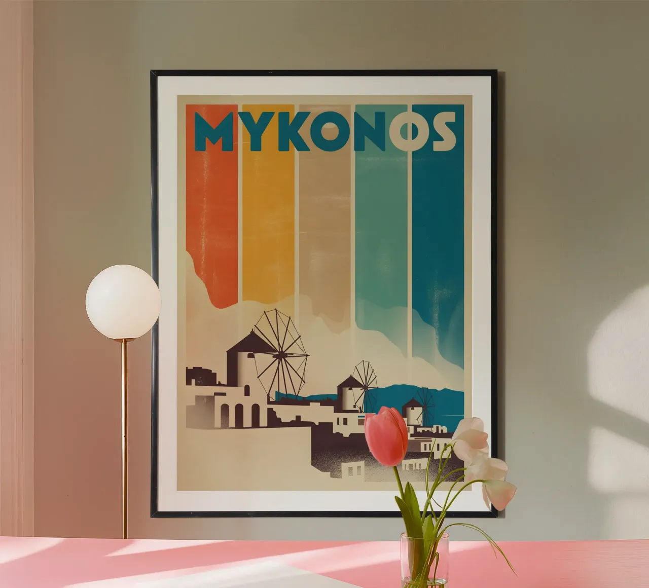 Mykonos vintage Reiseposter poster con telaio in plastica da Vintage Travel Art