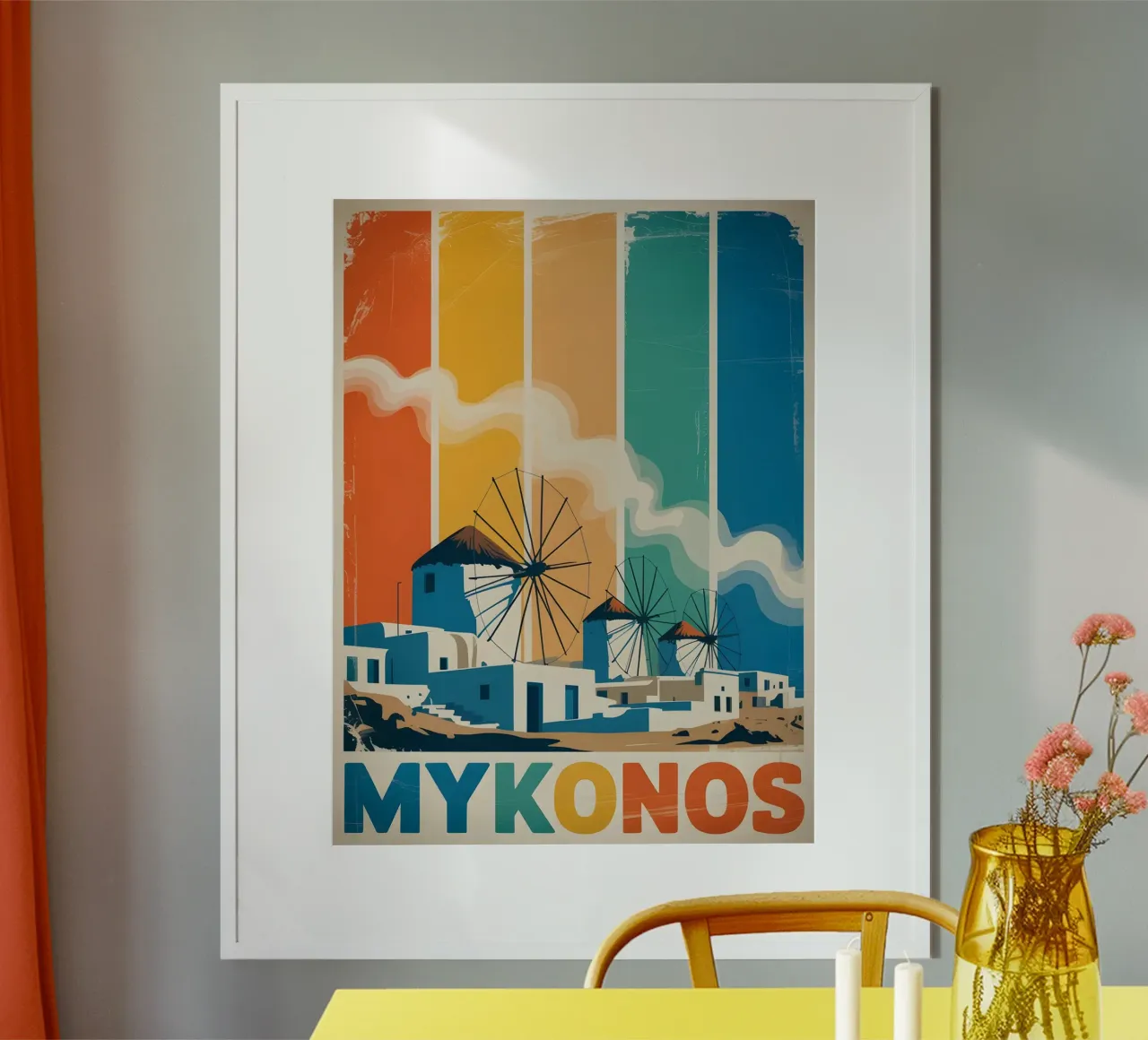 Mykonos vintage Kunst poster con telaio in legno da Vintage Travel Art