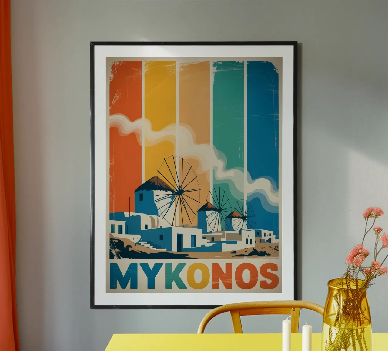 Mykonos vintage Kunst poster con telaio in legno da Vintage Travel Art